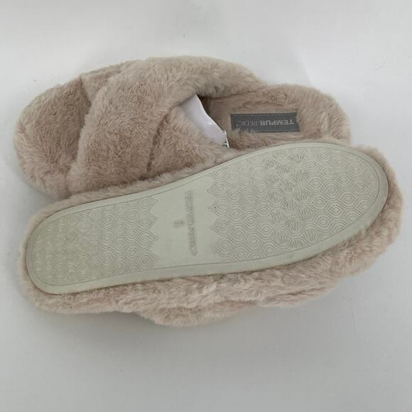 Tempur-Pedic Size 6M Natural Sloann Slide Slippers Faux Fur Cross-Strap P19-17 - Picture 6 of 12